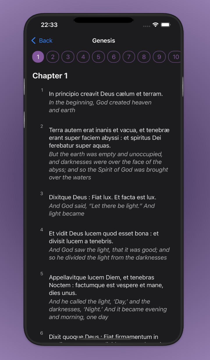 Verbum Dei parallel Latin Vulgate and English Bible showing Genesis Chapter 1